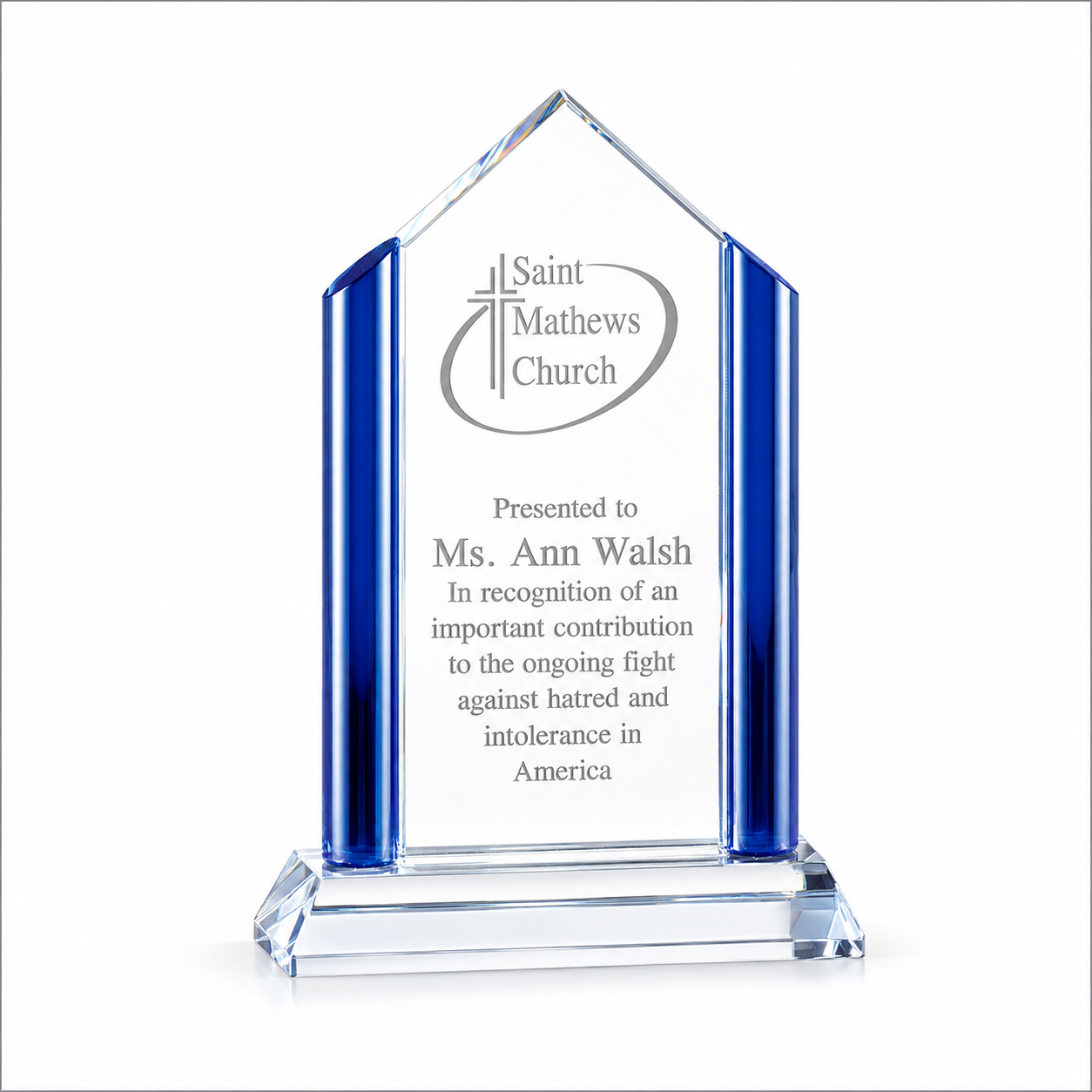 Cool Blue Zenith Crystal Award – Personalized Engraved Trophy