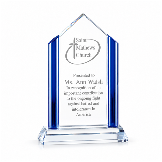 Cool Blue Zenith Crystal Award – Personalized Engraved Trophy