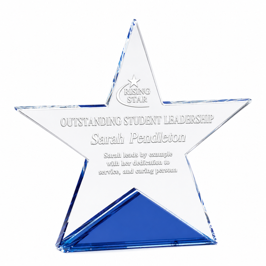 Star Crystal Award with Blue Base – Custom Engraved Recognition Trophy
