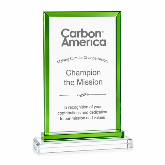 Green Trim Rectangle Crystal Award – Custom Engraved Trophy