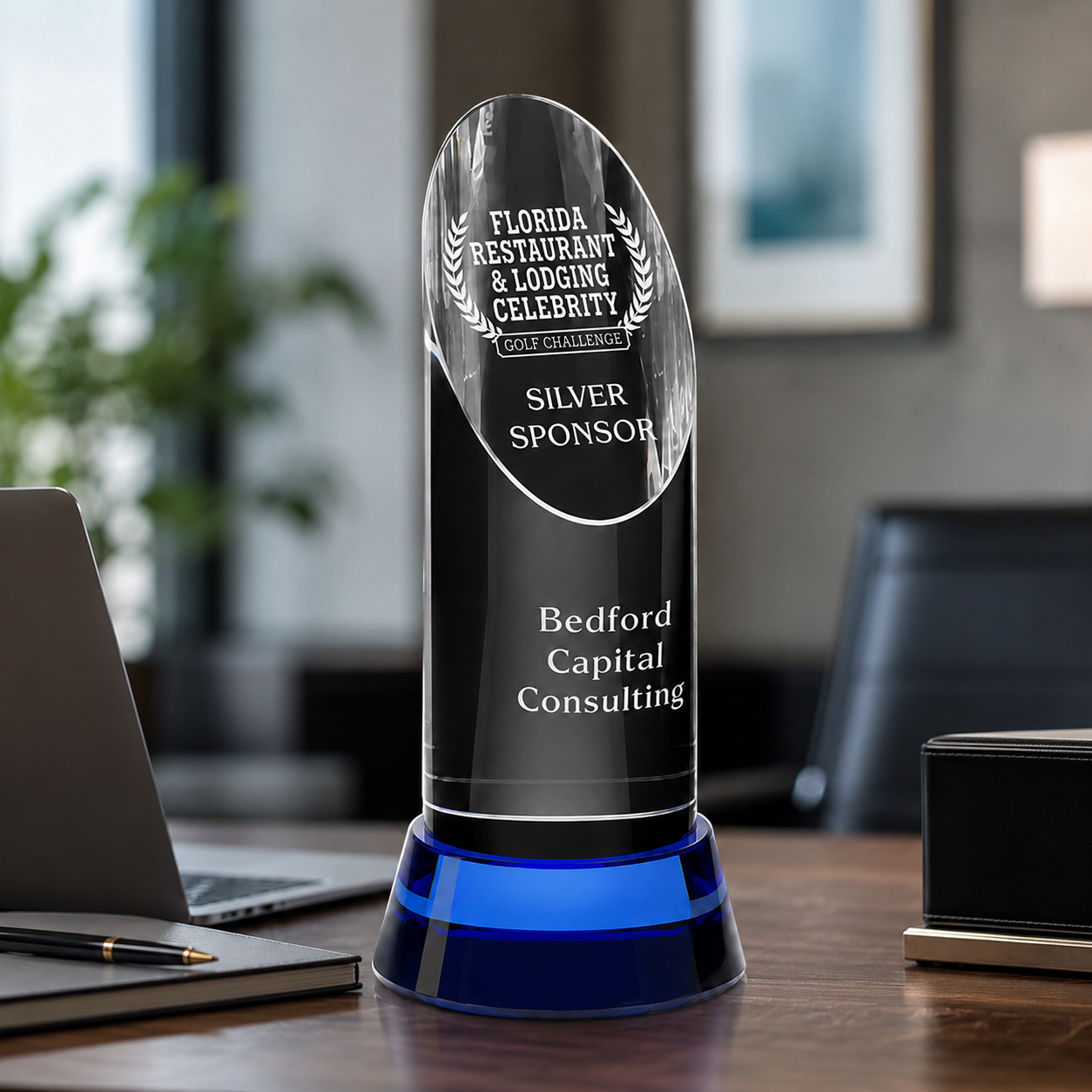 Personalized Vinton Indigo Crystal Award Trophy