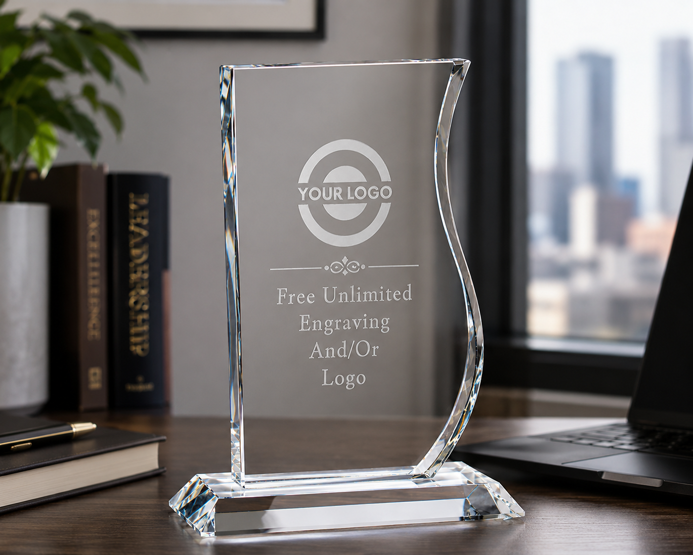Personalized Engraved Curvy Crystal Award