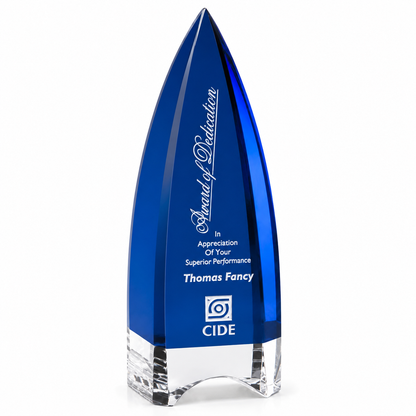 Personalized Culmination Indigo Crystal Award Trophy
