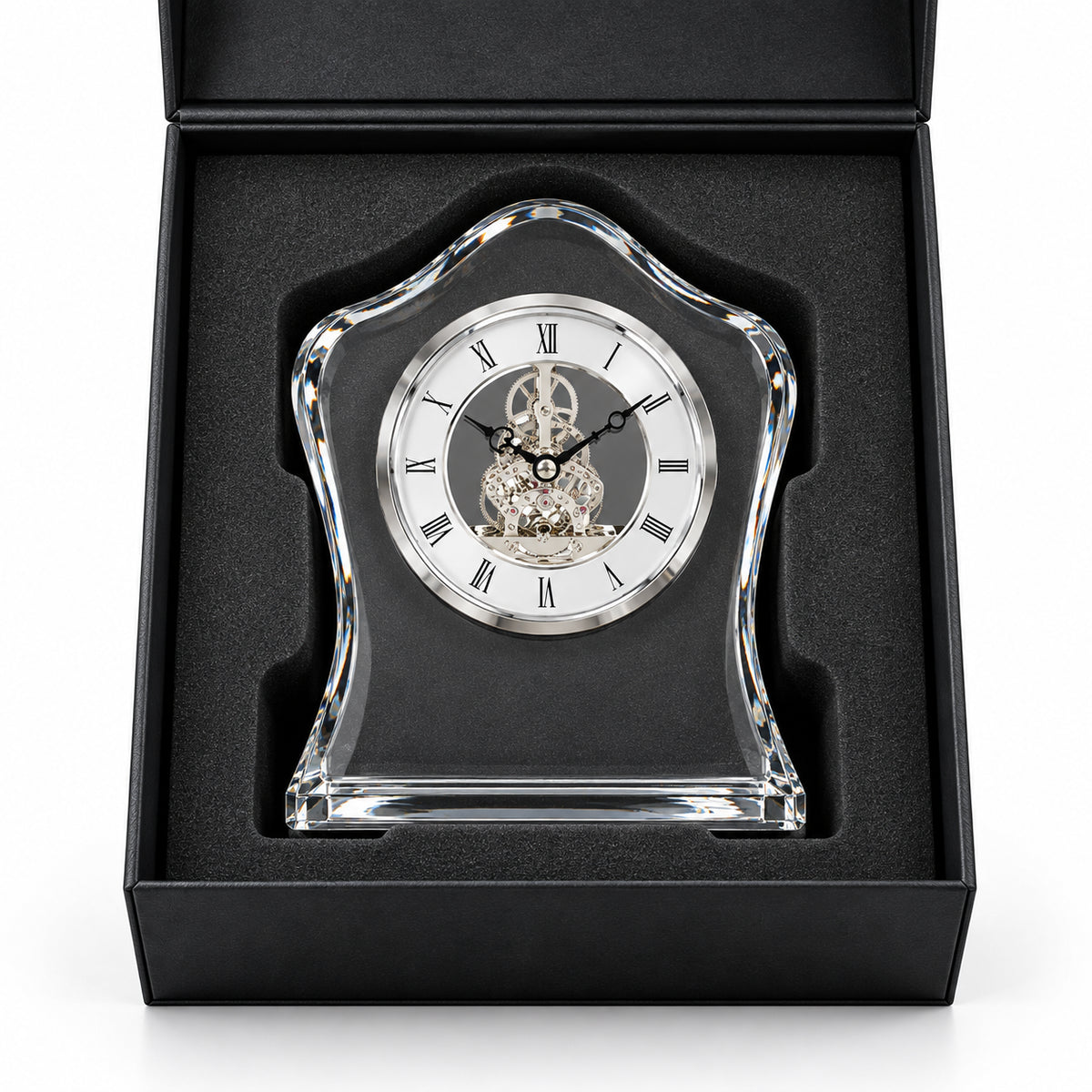 Timeless Crest | Custom Customer Service Crystal Clock Award