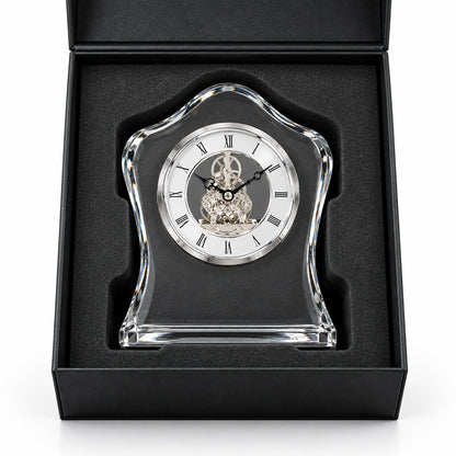 Timeless Crest | Custom Customer Service Crystal Clock Award