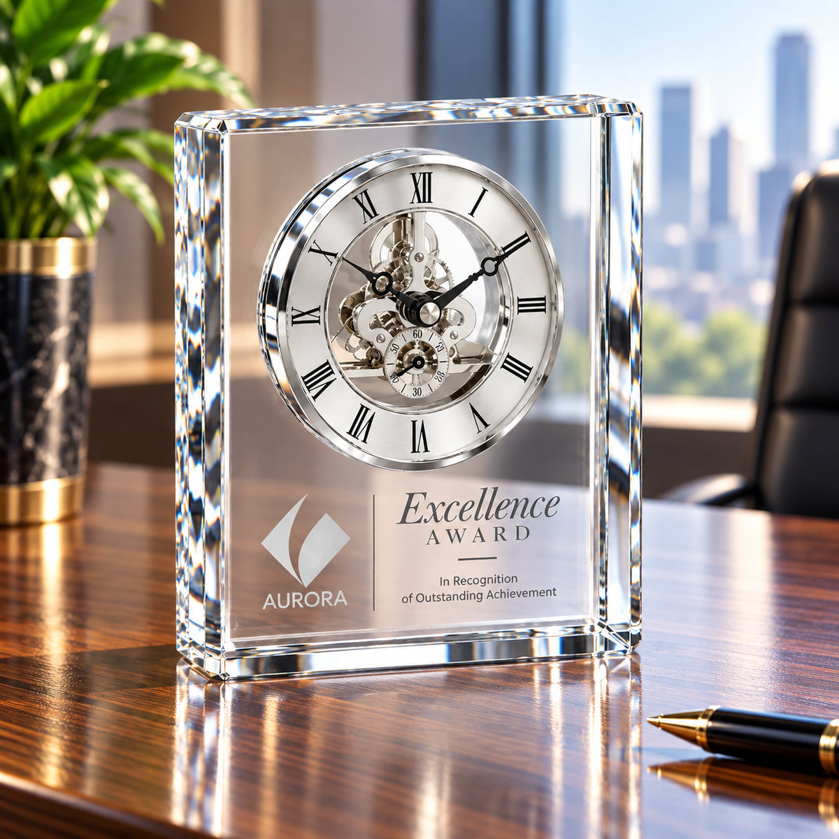 Aurora Excellence | Custom Crystal Clock Recognition Award