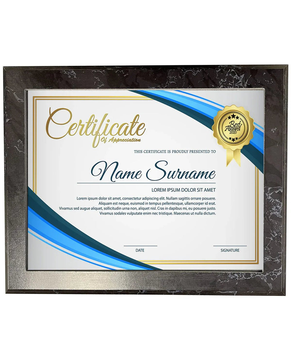 Black Marble | Slide-In Certificate Recognition Plaque