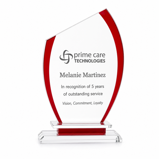 Red Semi Oval Crystal Award – Personalized Engraved Recognition Trophy