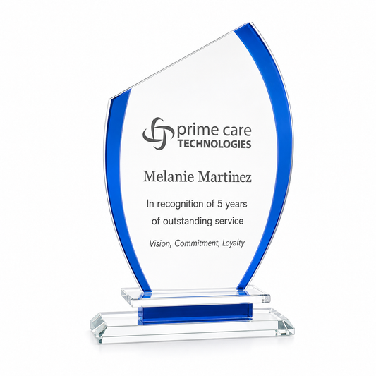 Blue Semi Oval Crystal Award – Personalized Engraved Recognition Trophy
