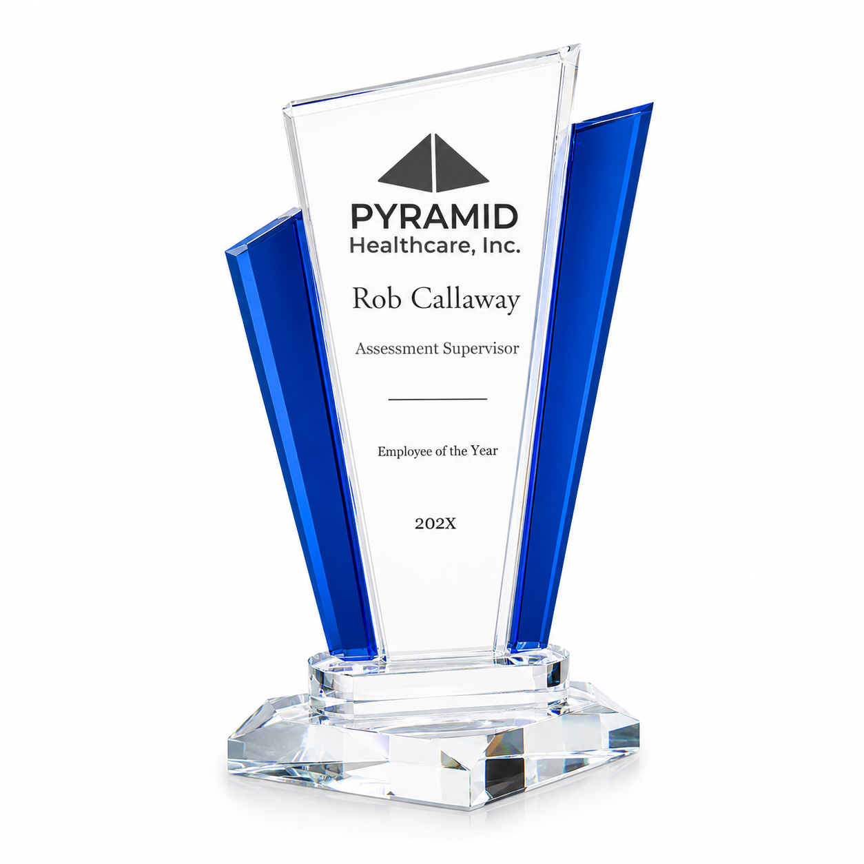 Blue Marquee Crystal Award – Custom Engraved Corporate Recognition Trophy