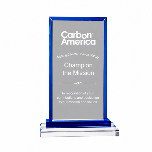 Blue Trim Rectangle Crystal Award – Custom Engraved Recognition Trophy