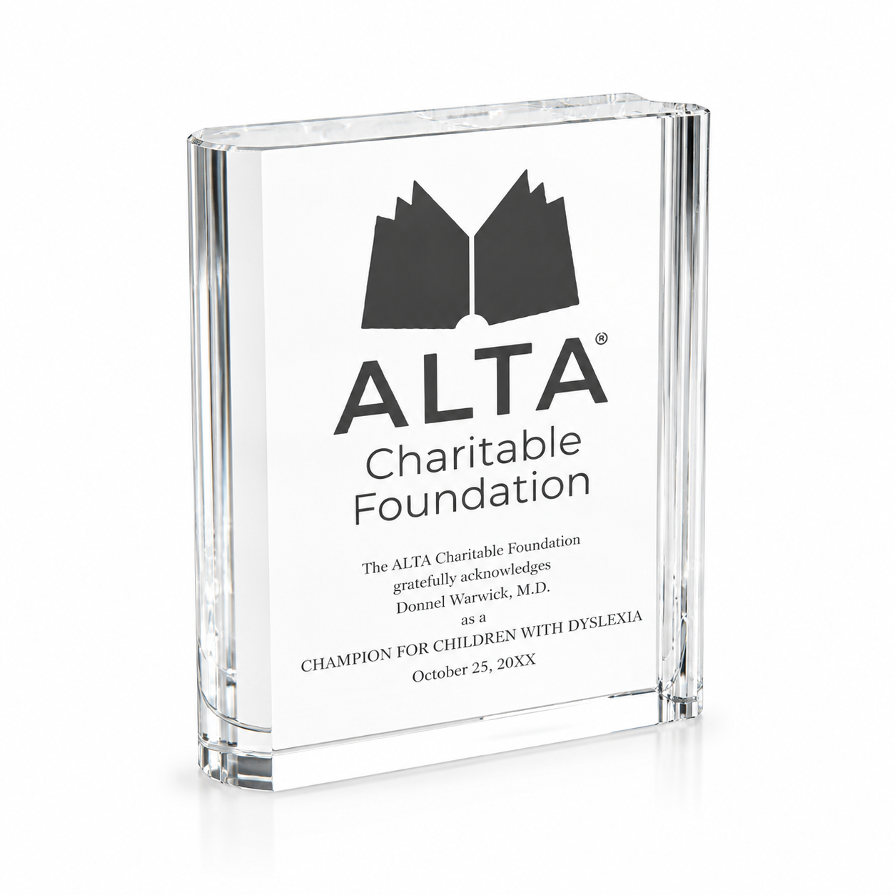 Crystal Book Award – Personalized Engraved Recognition Trophy
