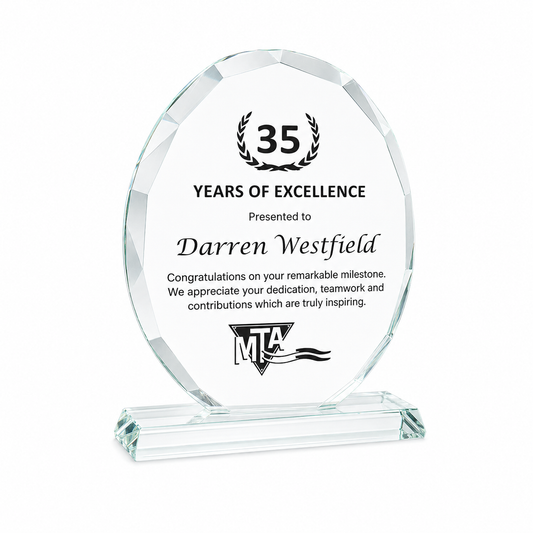 Faceted Edge Oval Crystal Award – Personalized Recognition Trophy