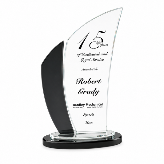 Black Edge Wave Crystal Award – Custom Engraved Corporate Recognition Trophy