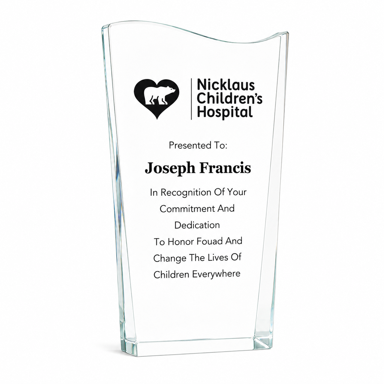 Wedge Wave Crystal Award – Custom Engraved Clear Crystal Recognition Trophy