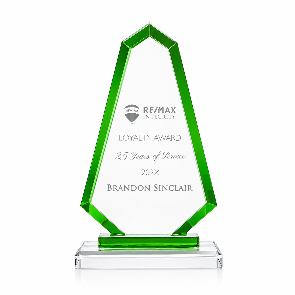 Green Faceted Crystal Award – Custom Engraved Recognition Trophy