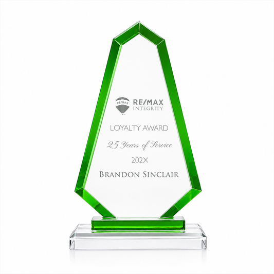 Green Faceted Crystal Award – Custom Engraved Recognition Trophy