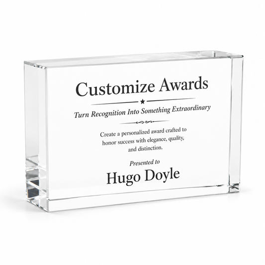 Clear Crystal Facet Block Award – Custom Engraved Recognition Trophy