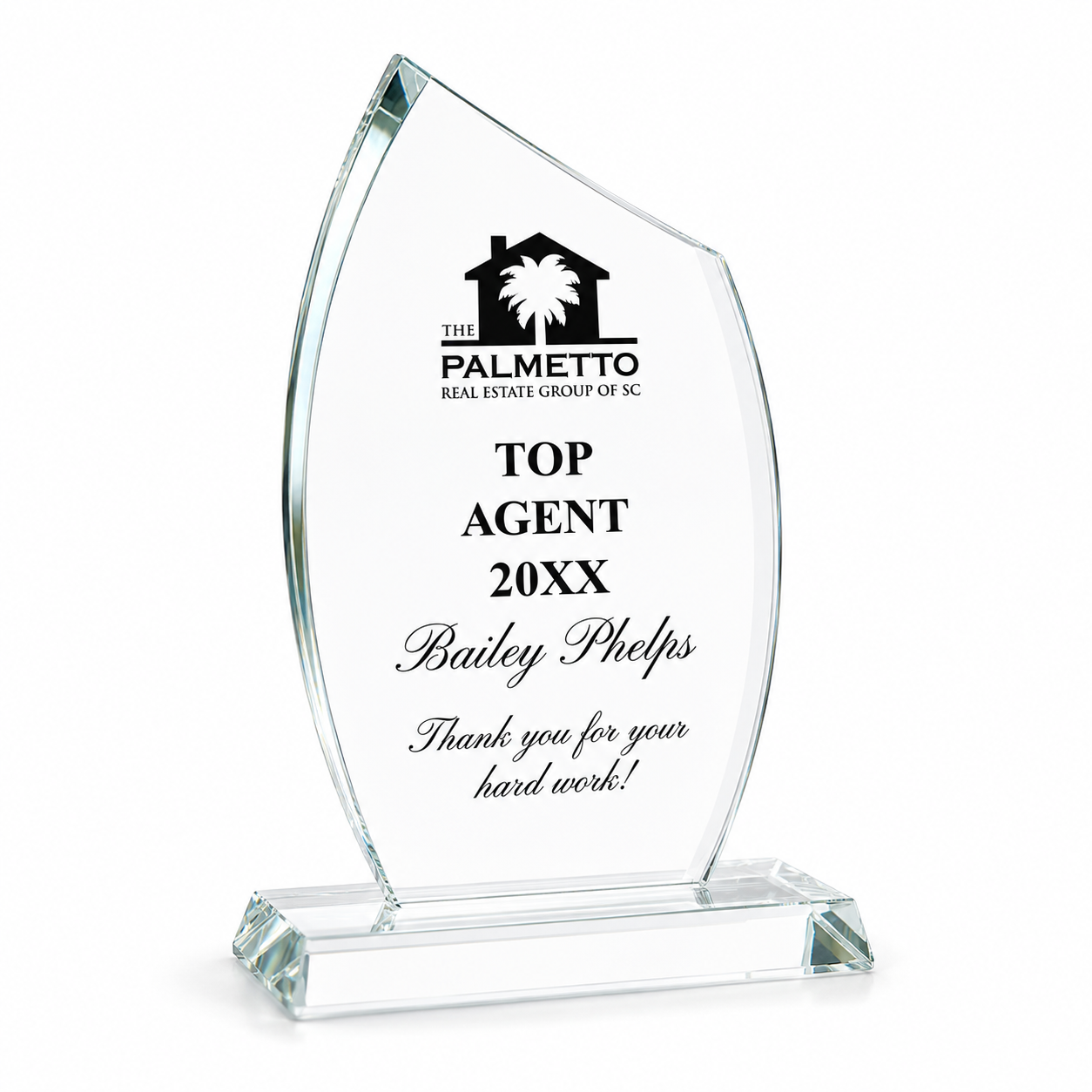 Modern Flame Crystal Award – Custom Engraved Recognition Trophy