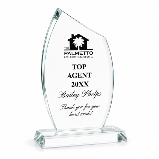 Modern Flame Crystal Award – Custom Engraved Recognition Trophy