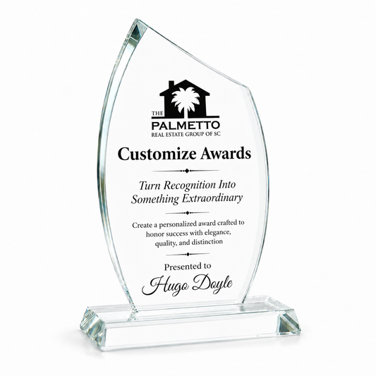 Modern Flame Crystal Award – Custom Engraved Recognition Trophy