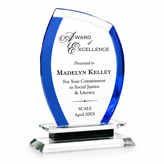Cool Blue Crystal Essex Award – Custom Engraved Blue Crystal Recognition Trophy