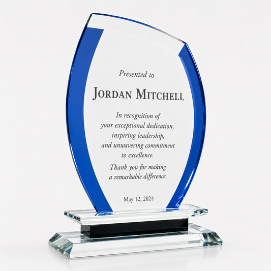 Cool Blue Crystal Essex Award – Custom Engraved Blue Crystal Recognition Trophy