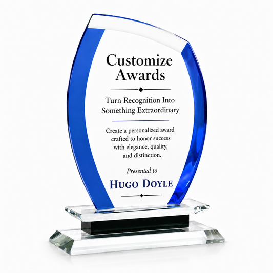 Cool Blue Crystal Essex Award – Custom Engraved Blue Crystal Recognition Trophy