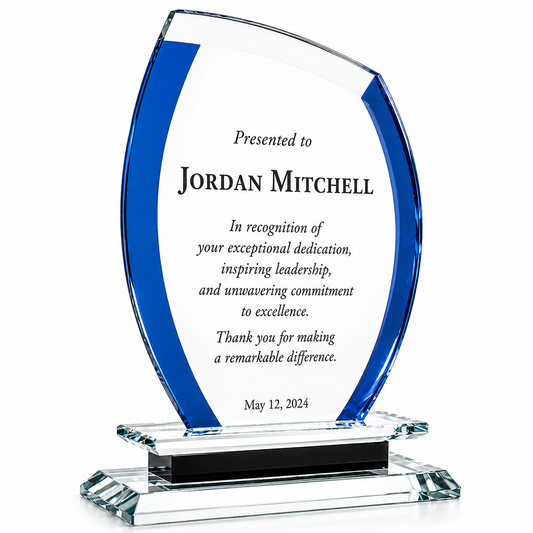 Cool Blue Crystal Essex Award – Custom Engraved Blue Crystal Recognition Trophy