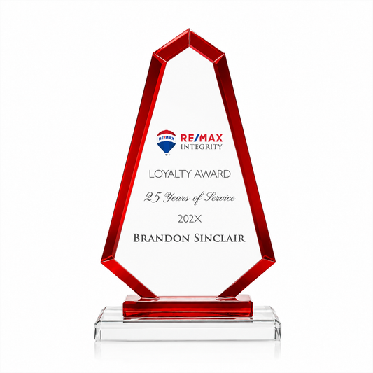 Red Trim Apex Crystal Award – Custom Engraved Recognition Trophy