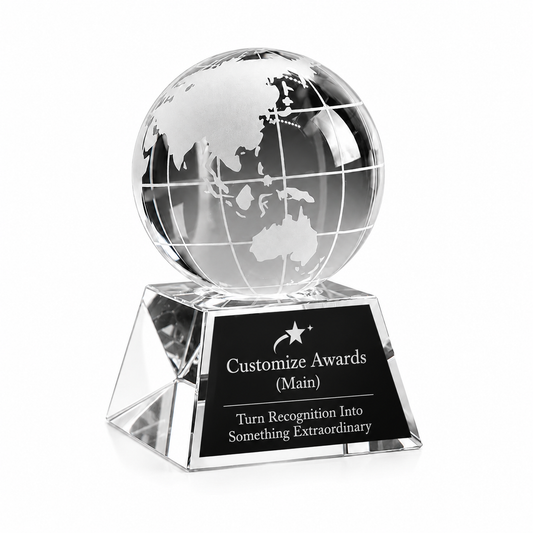 Globe Crystal Award – Custom Engraved World Globe Recognition Trophy