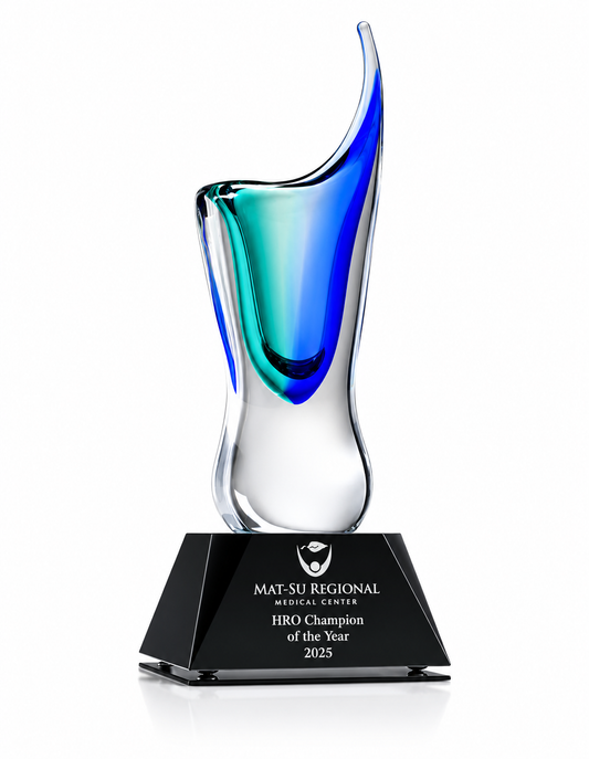 Sapphire Art Glass Award – Milestone Recognition Trophy