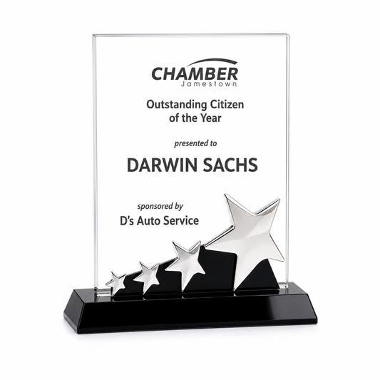 Four-Star Rectangle Crystal Award – Custom Engraved Recognition Trophy