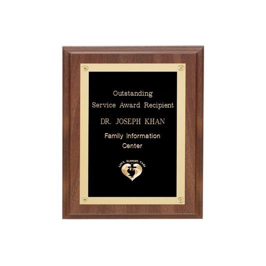 Walnut Finish Recognition Plaque with Rosettes – Custom Engraved Service Award