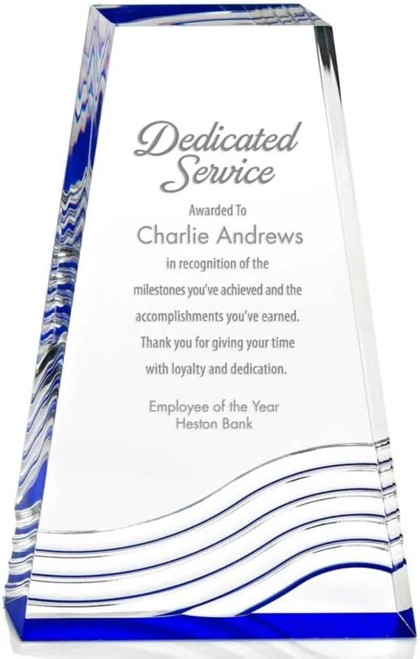 Custom Blue Accent Acrylic Service Award – Personalized Engraved Trophy - Customize Awards