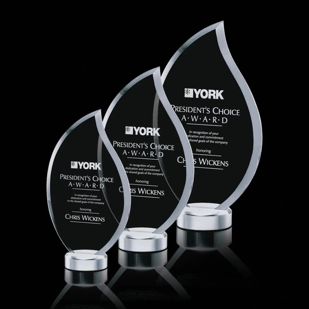 Custom Flame Crystal Award – Personalized Glass Trophy - Customize Awards
