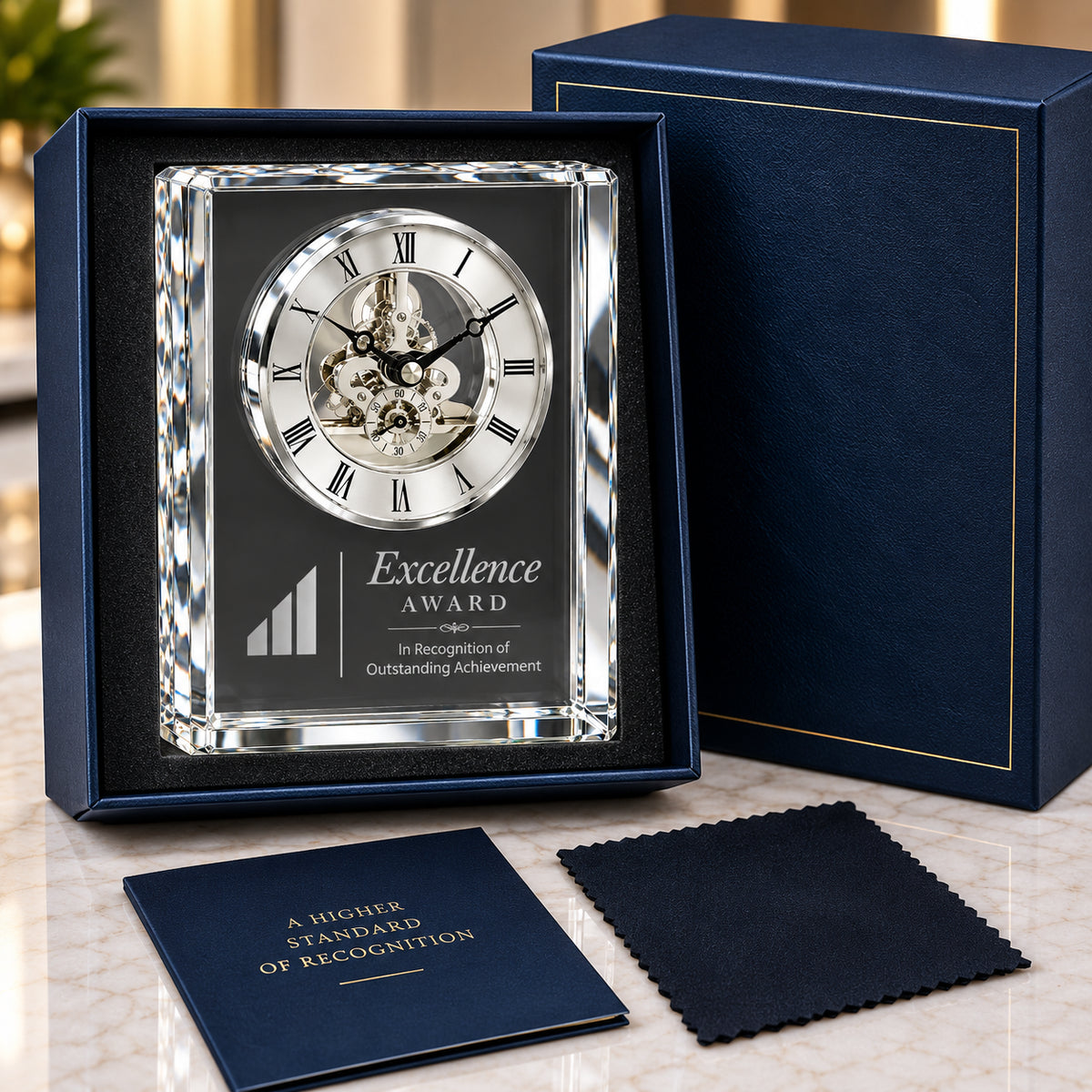 Aurora Excellence | Custom Crystal Clock Recognition Award