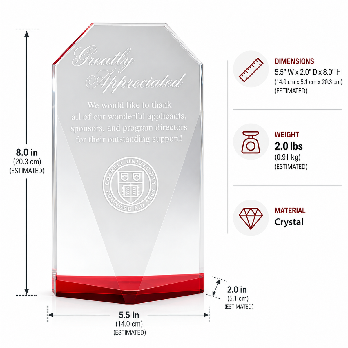 Diamant Rouge | Trophée de reconnaissance en cristal gravé et personnalisé