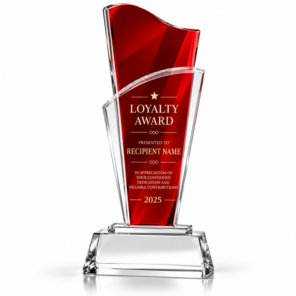 Crimson Valor | Custom Red Crystal Employee Loyalty Recognition Award