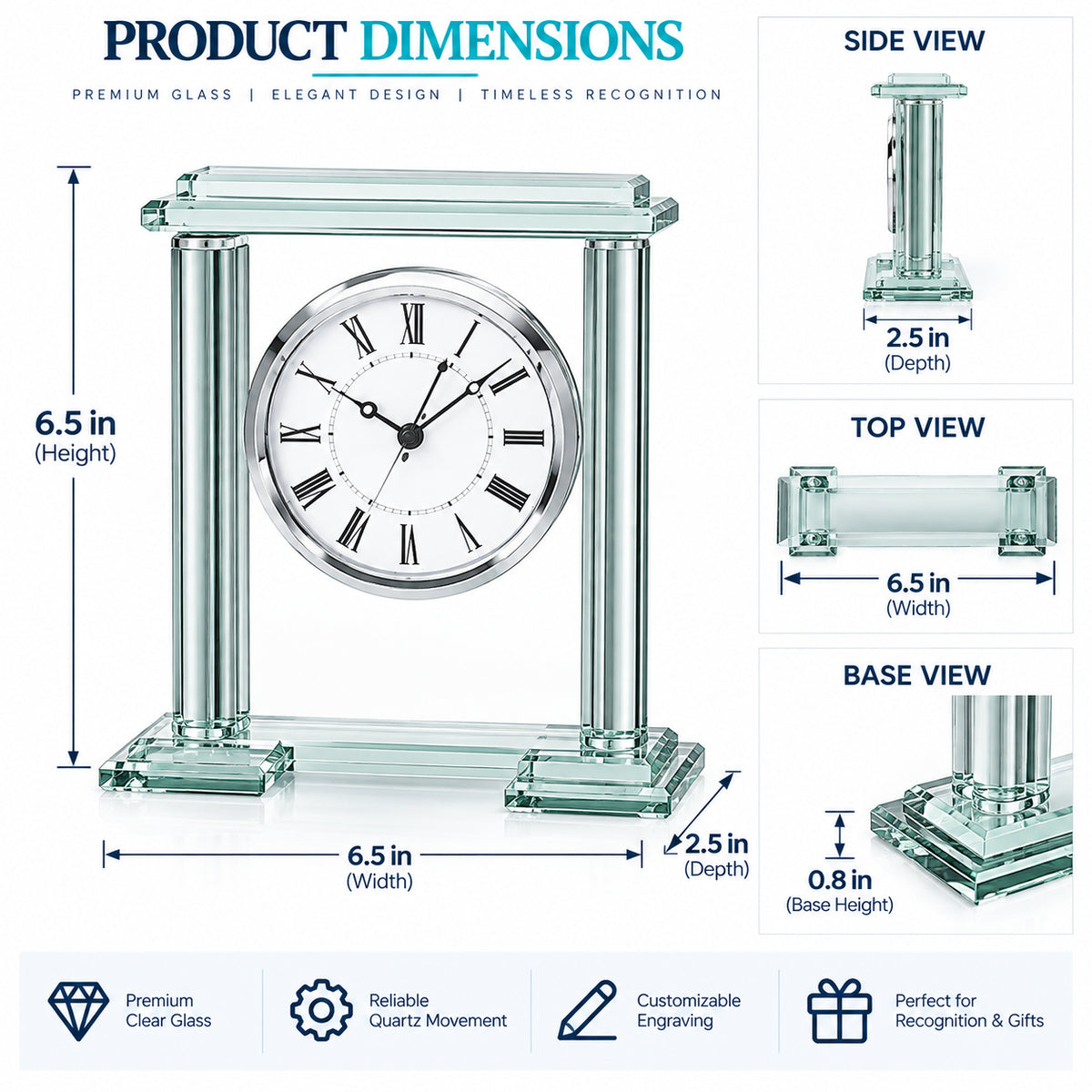 Senior Elegance | Custom Retirement Crystal Clock Award