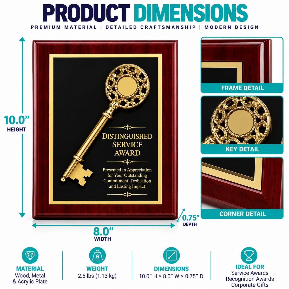 Classic Key | CustomService Award Plaque for Retirement and Achievement