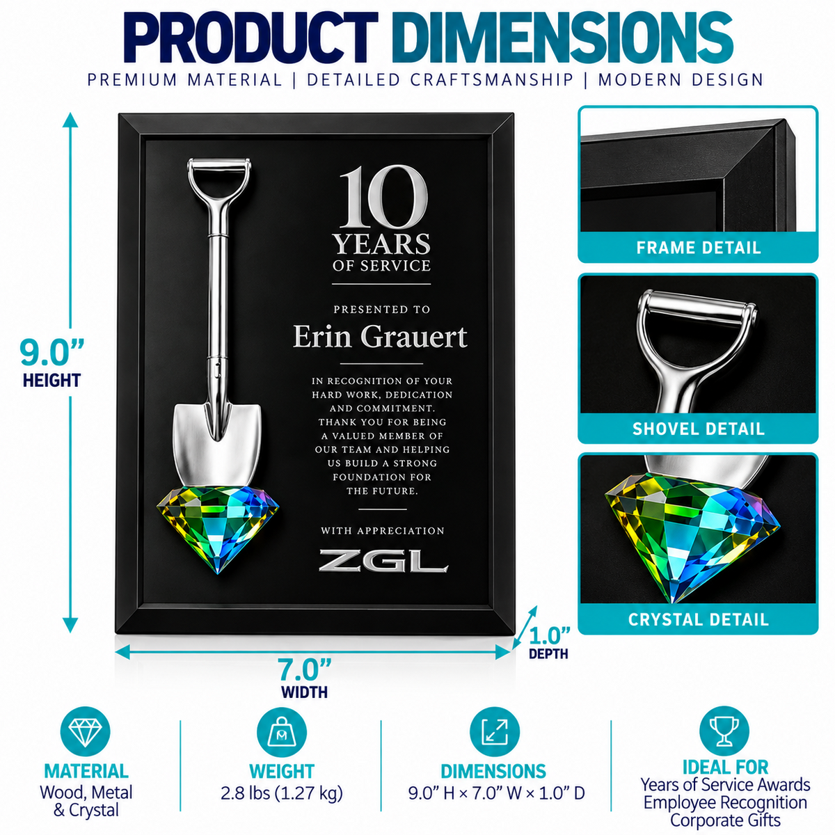Ceremonial Shovel | Engraved Shovel Crystal Plaque for Groundbreaking Recognition