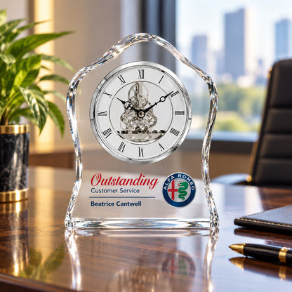 Timeless Crest | Custom Customer Service Crystal Clock Award