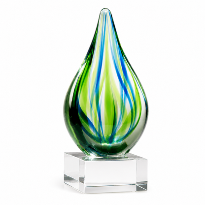 Droplet-Shaped Art Glass Award with Clear Crystal Base