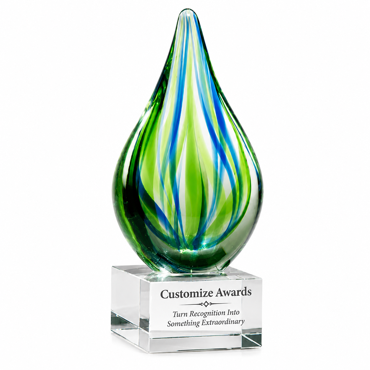 Droplet-Shaped Art Glass Award with Clear Crystal Base