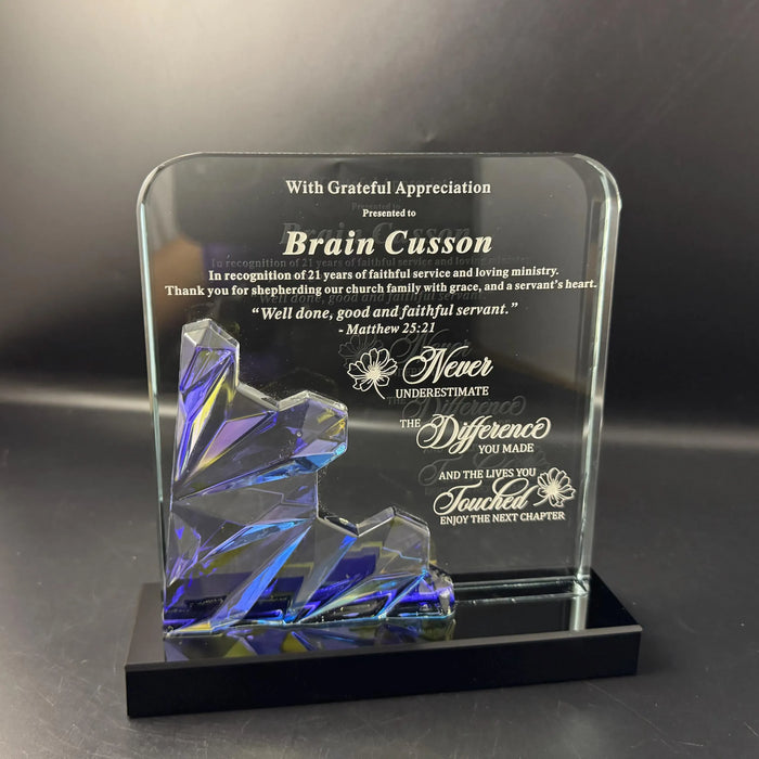 Custom Appreciation Crystal Plaque – Personalized Blue Accent Award