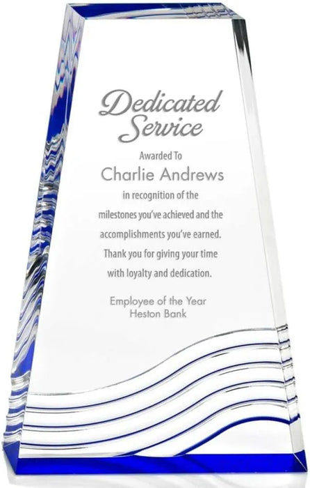Custom Blue Accent Acrylic Service Award – Personalized Engraved Trophy