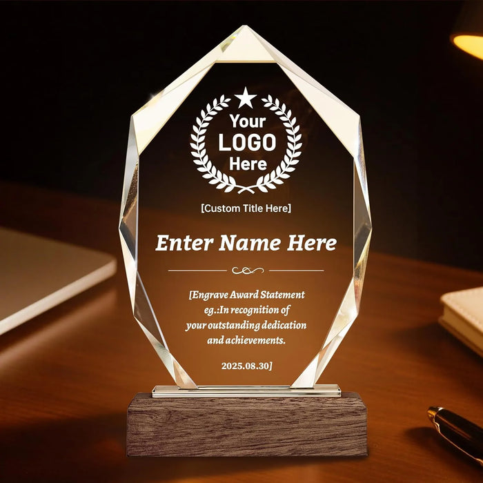 Custom Logo Crystal Award Plaque – Personalized Recognition Trophy
