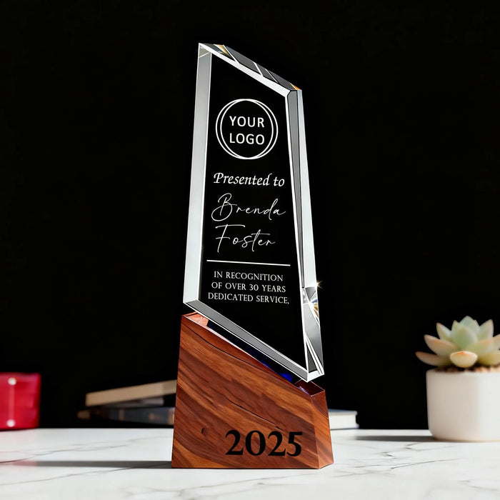Custom Tall Crystal Plaque – Personalized Name, Logo & Year Trophy
