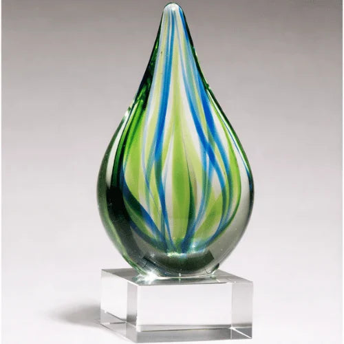 Droplet-Shaped Art Glass Award with Clear Crystal Base